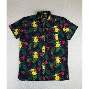 Retro Rifle Shirt Mens Large Black Tropics Floral Hawaiian S/S Button Up